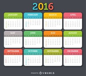 Calendário colorido 2016