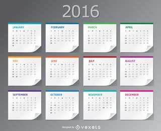 2016 paper sheets desktop Calendar