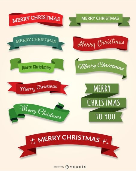 10 Merry Christmas Ribbon Set - Vector Download