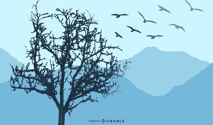 Crooked Tree Birds Silhouette Paisagem Crooked Tree Birds Silhouette Paisagem