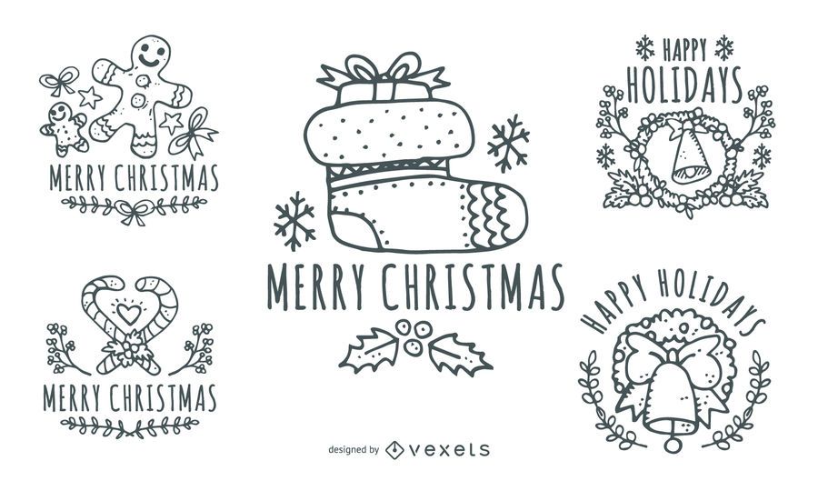 Hand Drawn Vintage Christmas Labels Hand Drawn Vintage Christmas Labels