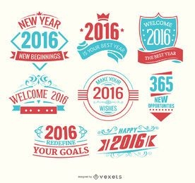 Logotipos de ano novo de 2016 em azul claro e vermelho