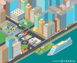 Paisaje urbano de costo isométrico