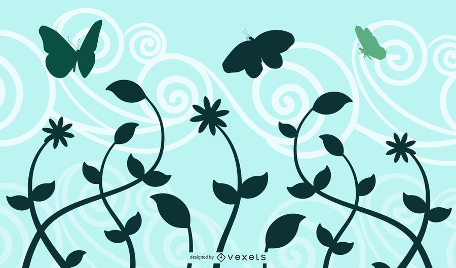 Swirling Landscape Butterflies Silhouette Swirling Landscape Butterflies Silhouette