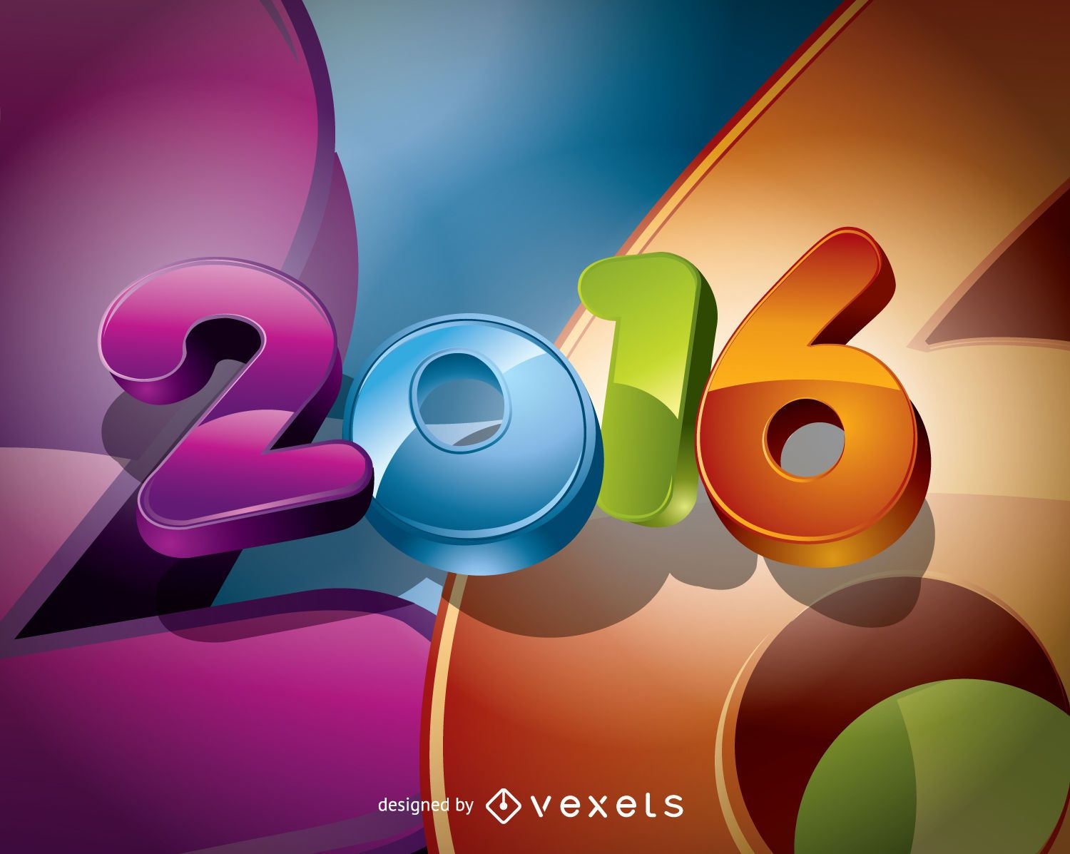 2016 colorful rounded big numbers