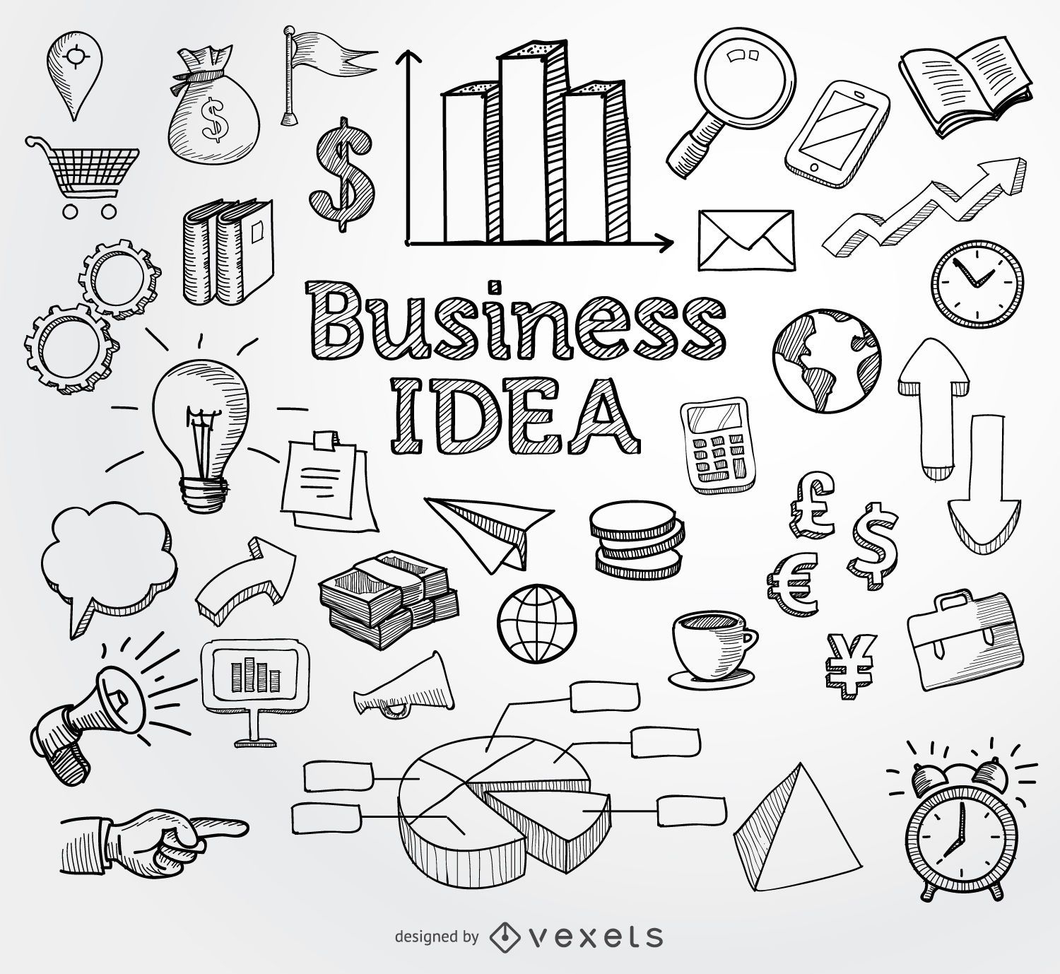 Elementos desenhados à mão de doodle de negócios
