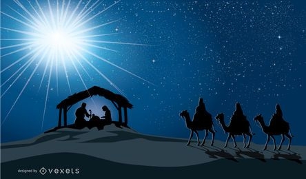 Christmas Nativity scene in the manger birth of jesus Mary Joseph and three wise men