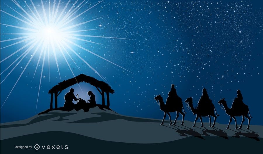 Presépio De Natal Na Manjedoura Nascimento De Jesus, Maria, José E Três  Reis Magos - Baixar Vector