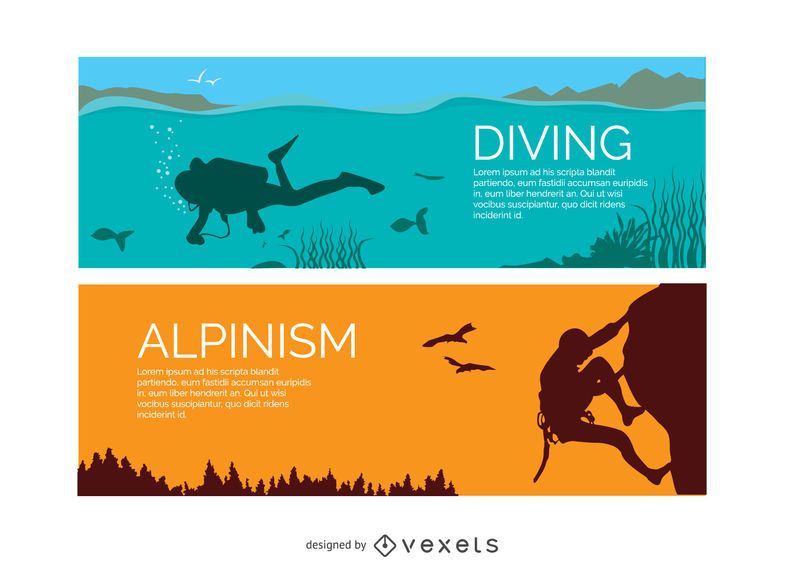 Diving and alpinism banners Diving and alpinism banners