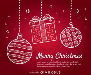 Fundo vermelho de Natal com doodle bolas de Natal