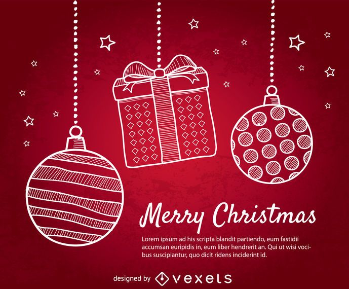 Fundo vermelho de Natal com bolas de Natal de doodle Fundo vermelho de Natal com bolas de Natal de doodle