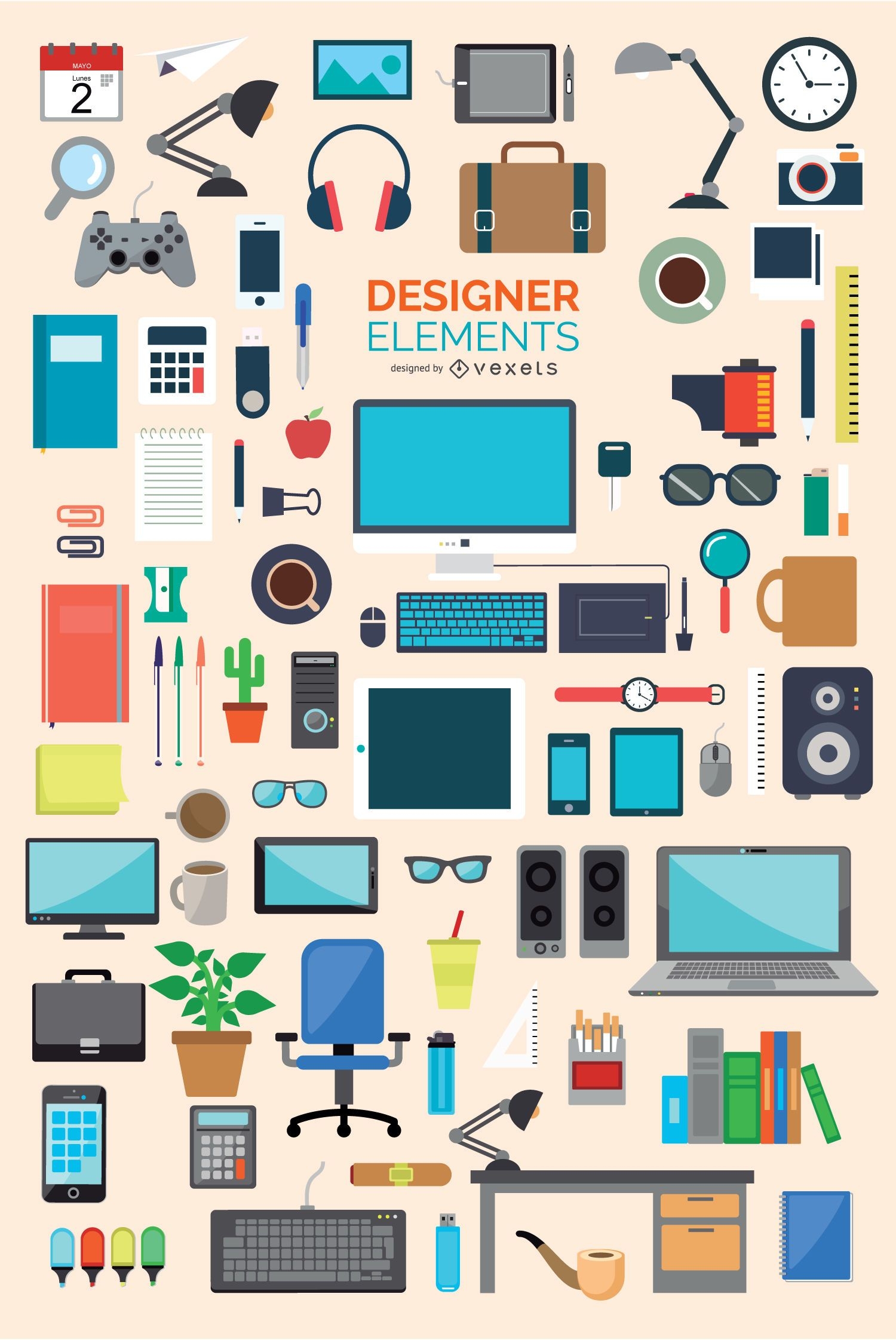 Office and designer icons element set