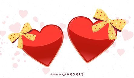 Hearts with bows set