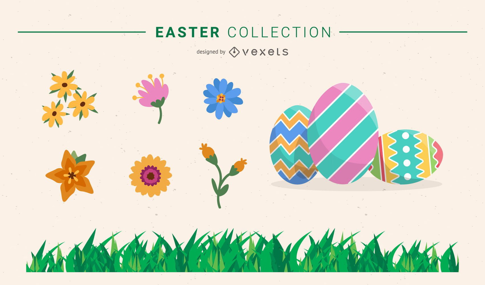 Easter collection - eggs flowers and grass