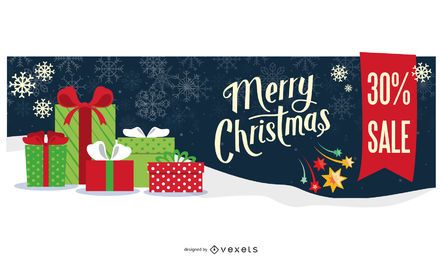 Design de banner de venda de feliz Natal com neve