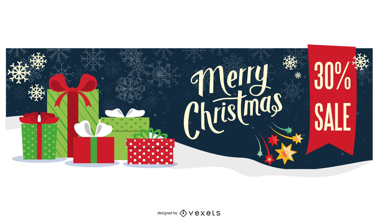 Snowy Merry Christmas Sale Banner Design - Vector Download