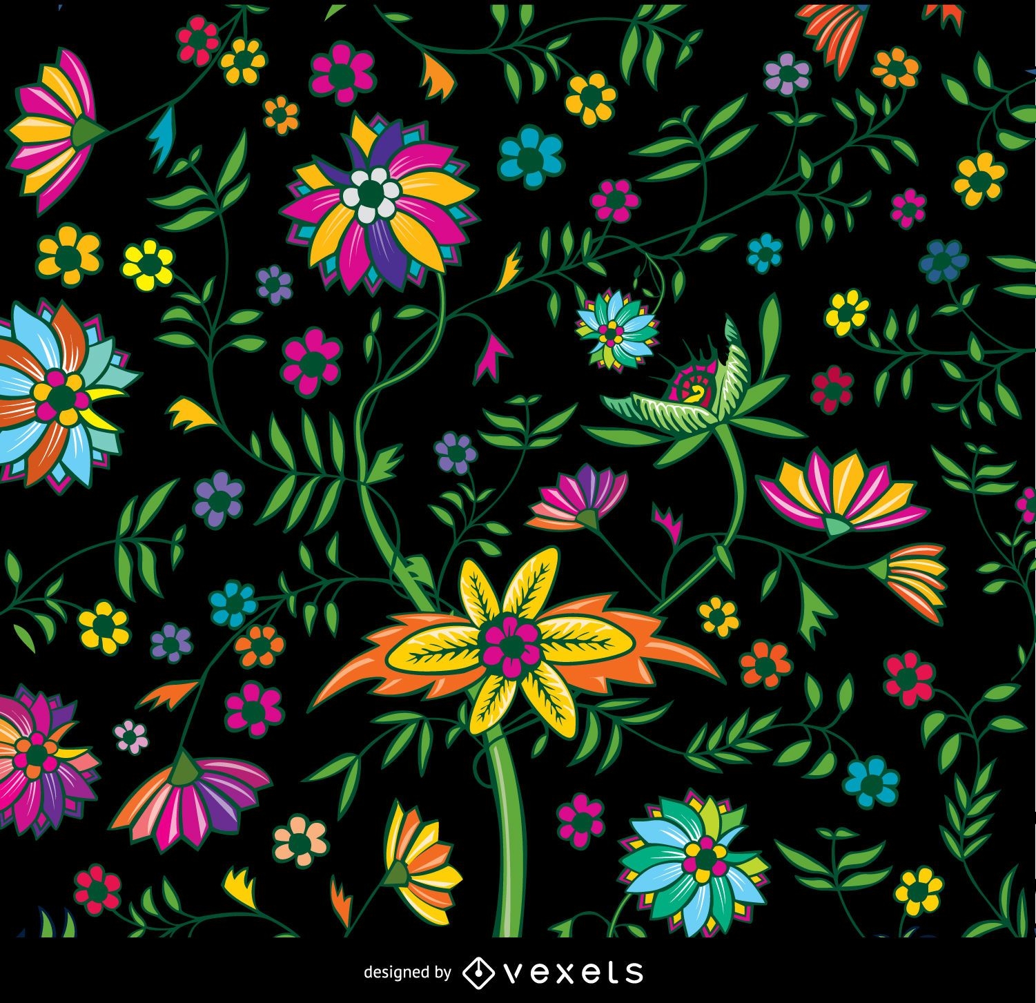 Papel pintado floral colorido