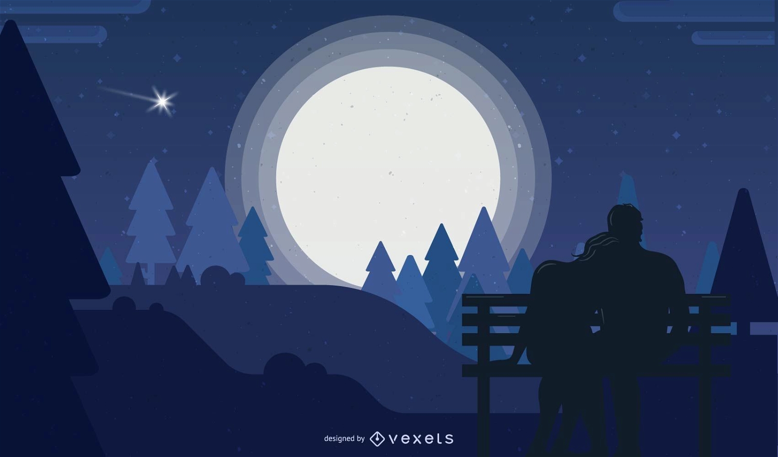 Romantisches Mondlichtnachtszenen-Hintergrunddesign