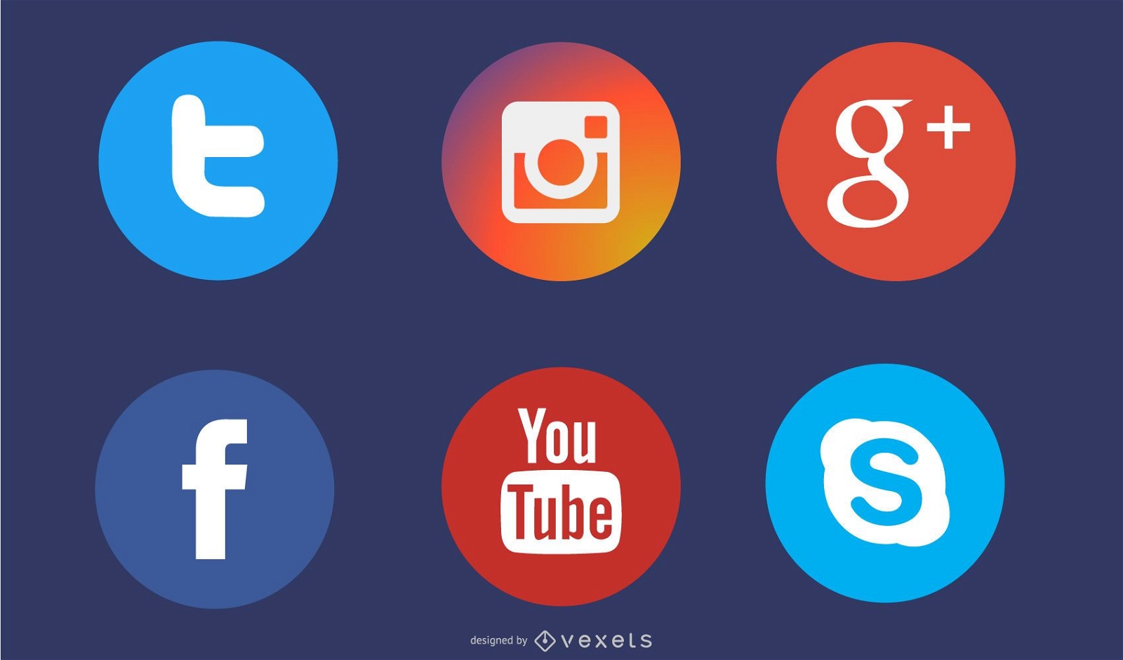 Ícones de círculo plano de mídia social