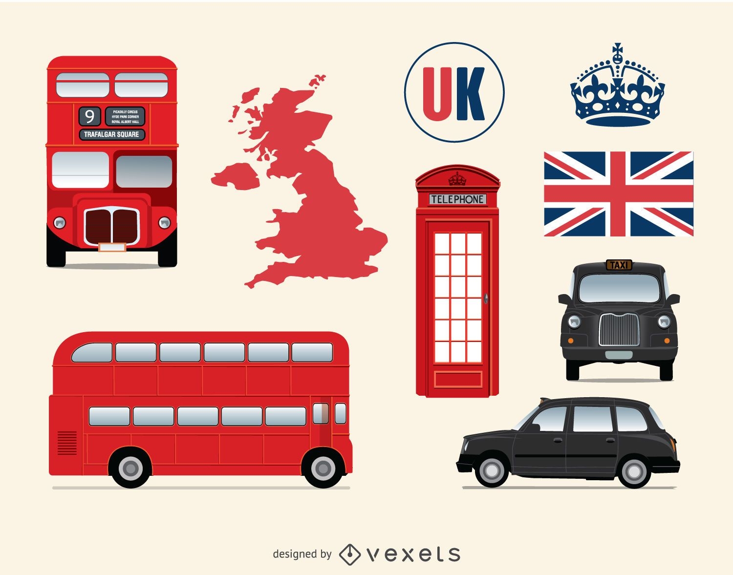 Elemente aus Großbritannien und London