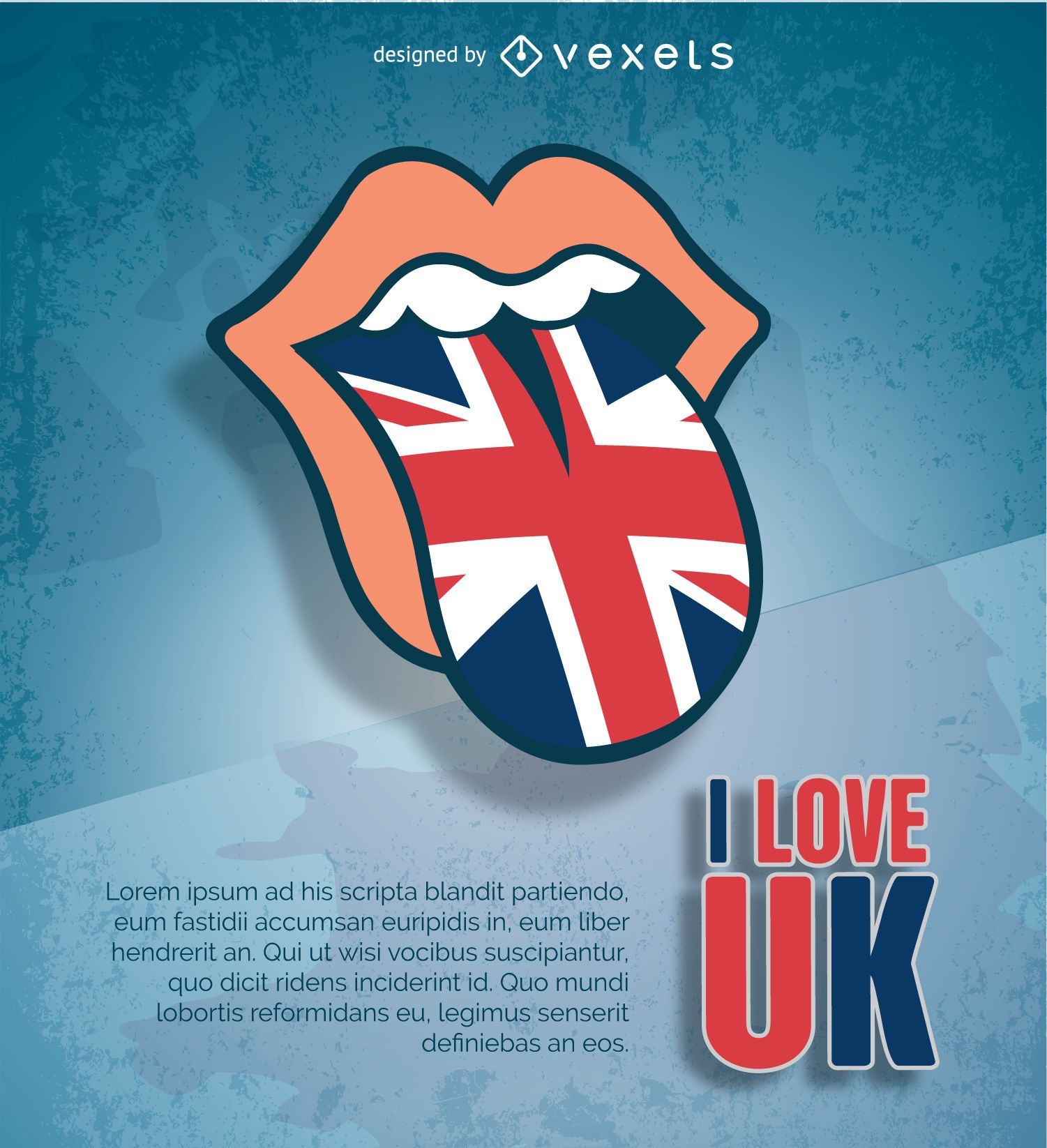 L?ngua dos Rolling Stones com bandeira do Reino Unido