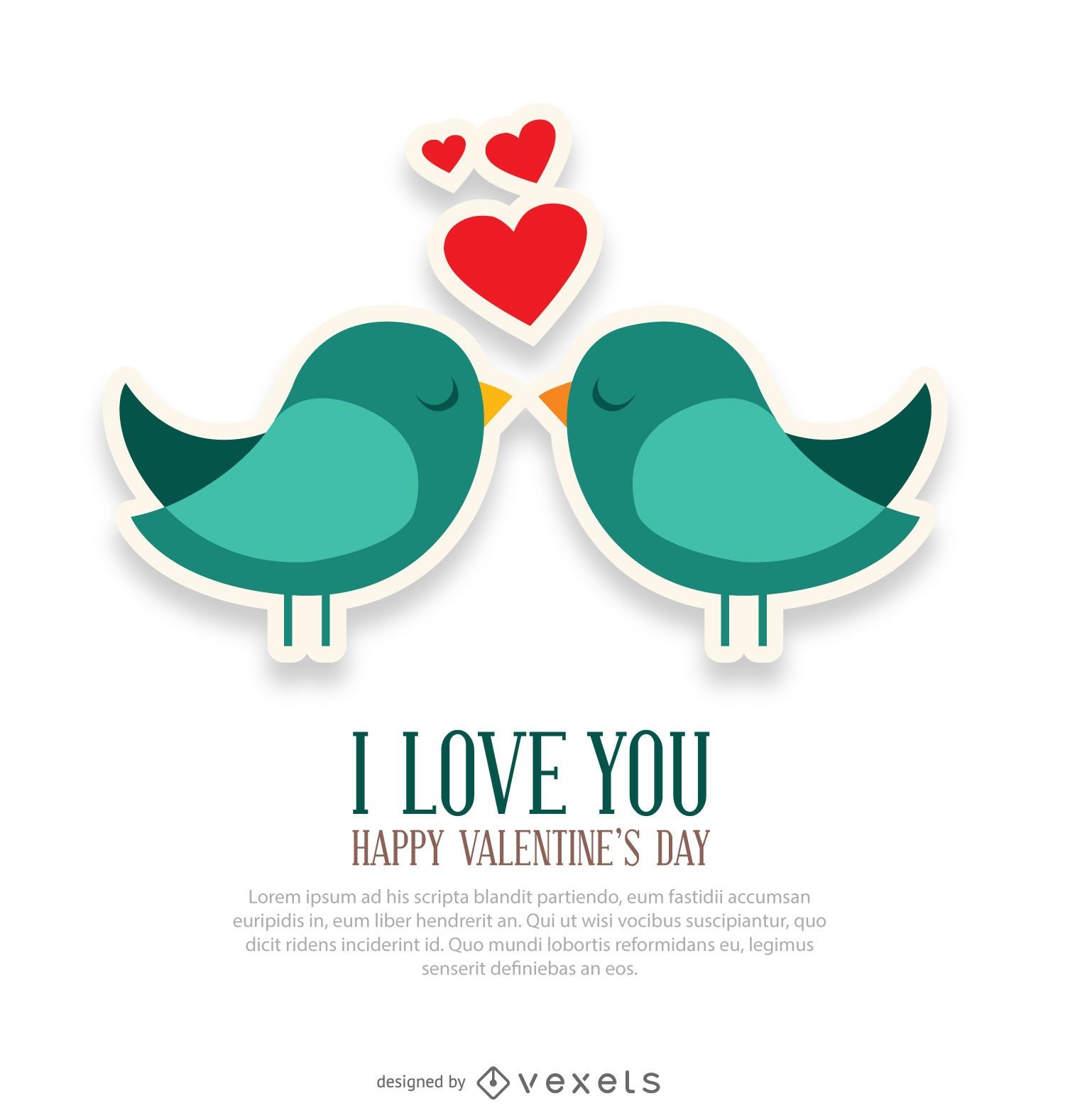 I love you and birds card - Vector download1500 x 1577