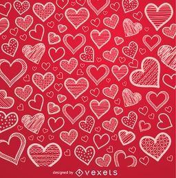 Red hearts hand drawn background