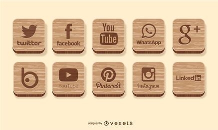 Ícones de madeira de mídia social