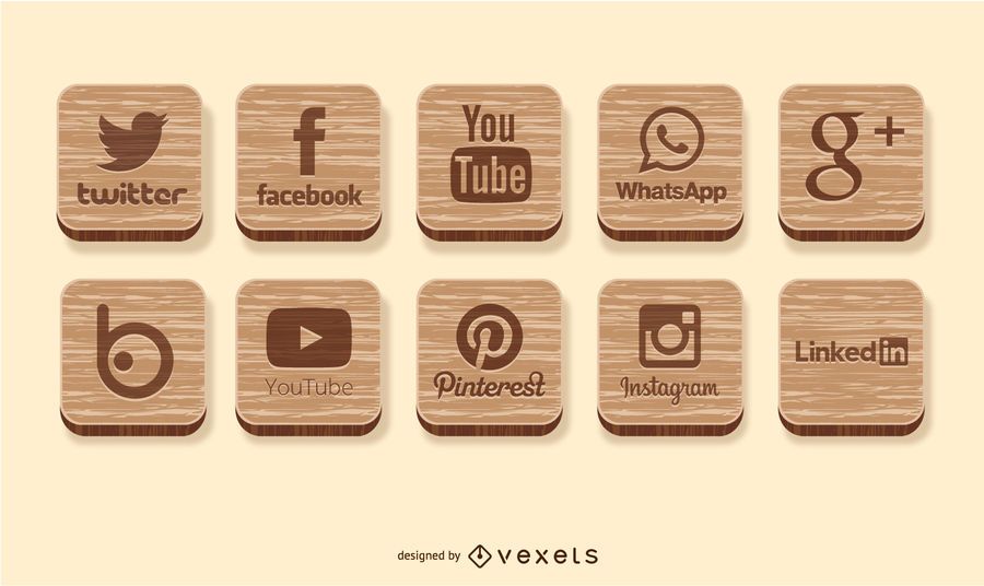 Iconos de madera de redes sociales Iconos de madera de redes sociales