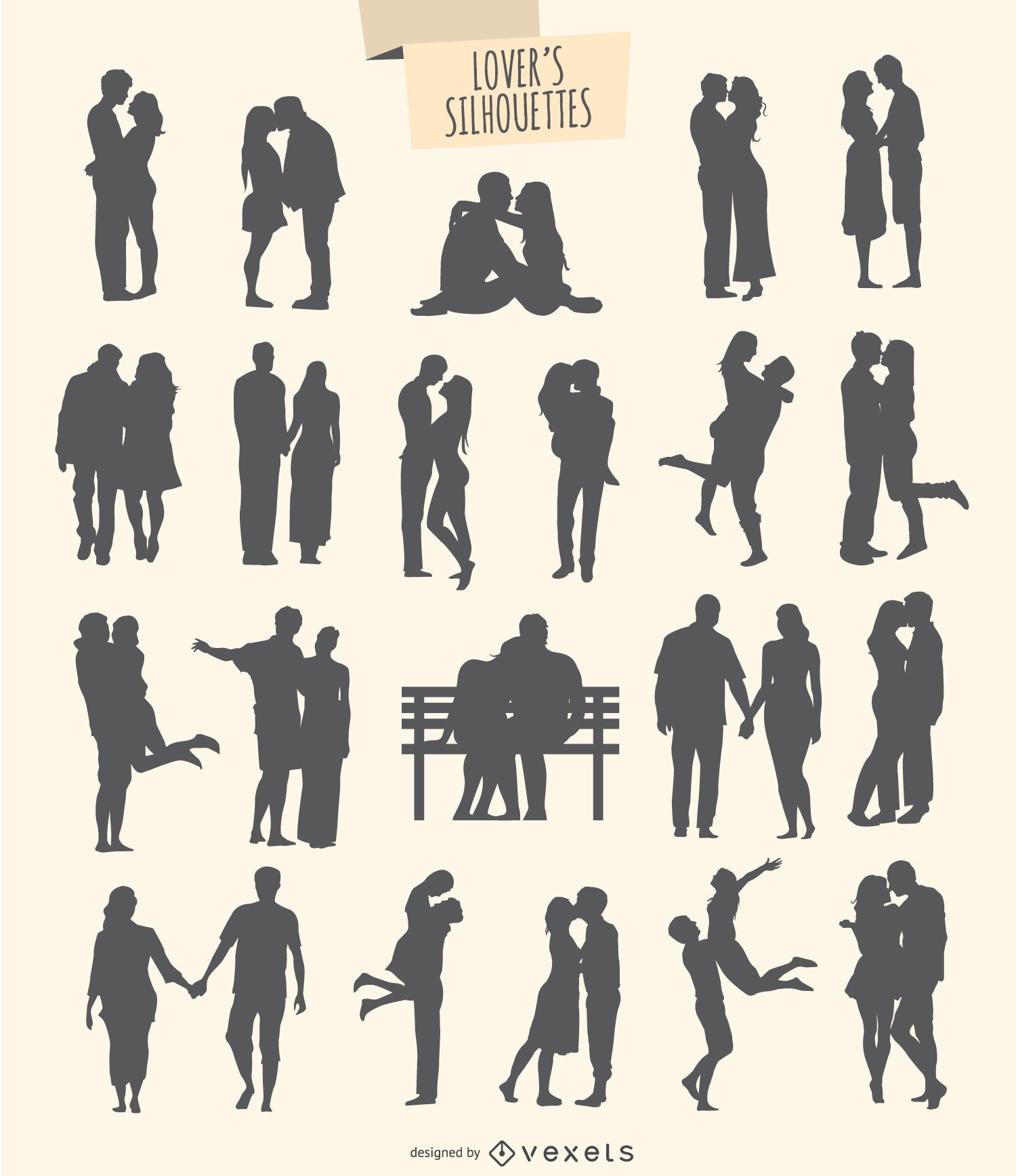 Kit Of 21 Silhouettes Of Lovers Vector Download