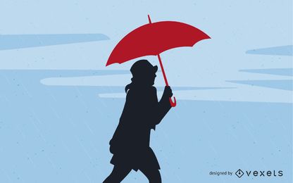 Girl With Umbrella In Rain Vector Download