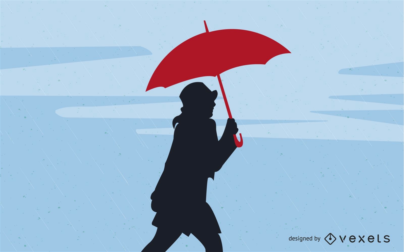 Girl with Umbrella in Rain