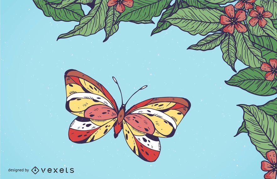 Fondo floral de la primavera de la mariposa de las hojas Fondo floral de la primavera de la mariposa de las hojas