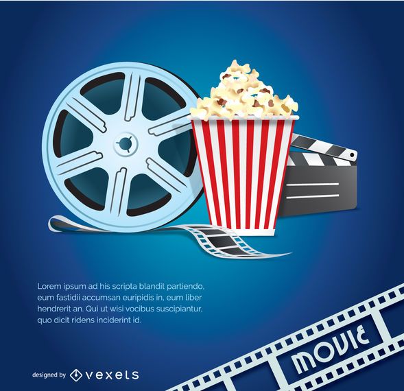 Vetor de filme com pipoca, fita e badalo Vetor de filme com pipoca, fita e badalo