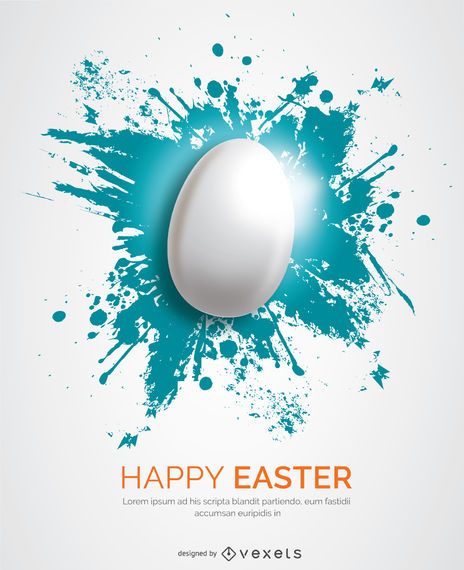 White Easter egg over blue splatter White Easter egg over blue splatter