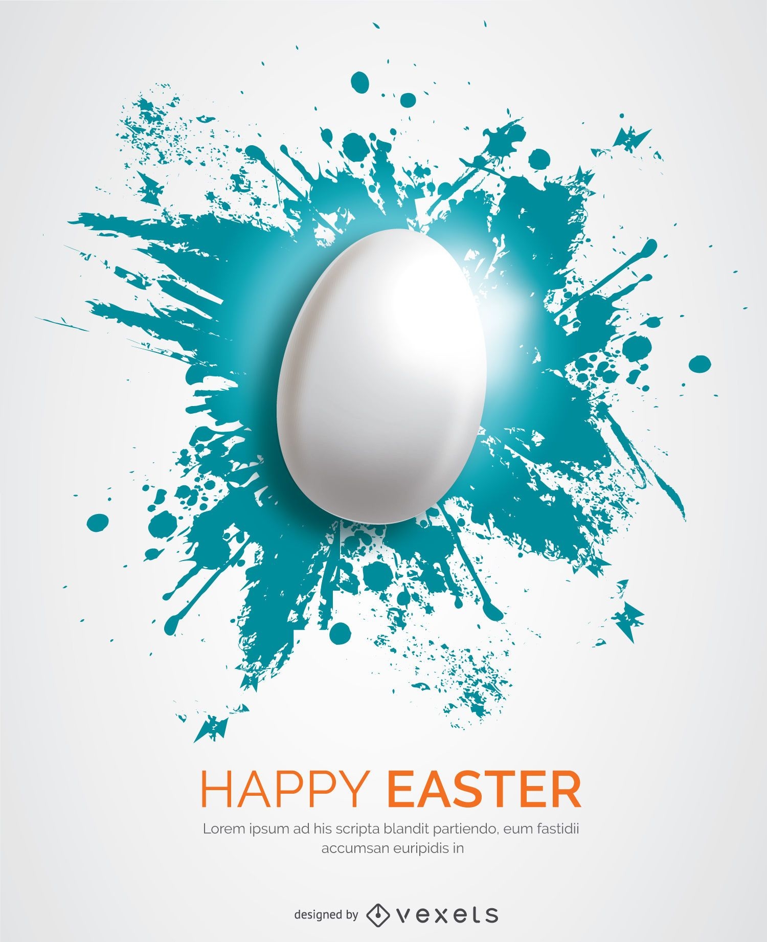 White Easter egg over blue splatter