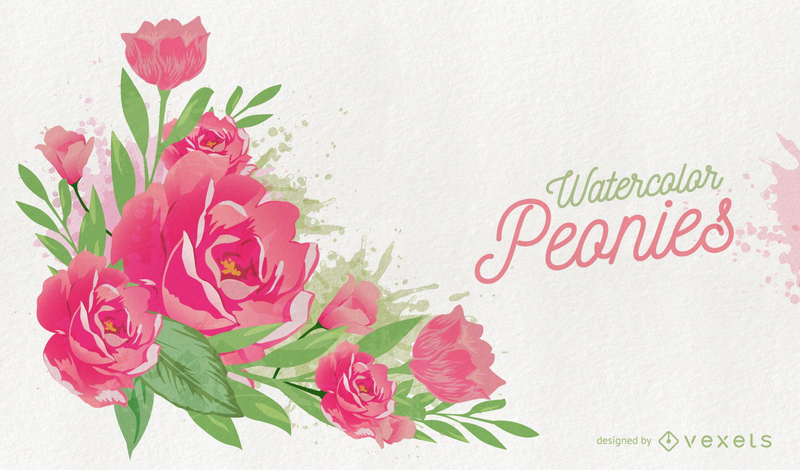 Cartão de peônias rosa aquarela