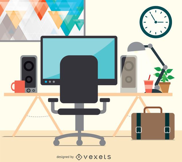 Espacio de trabajo de diseño plano de escritorio Espacio de trabajo de diseño plano de escritorio