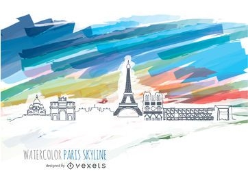 Horizonte de Paris com fundo aquarela