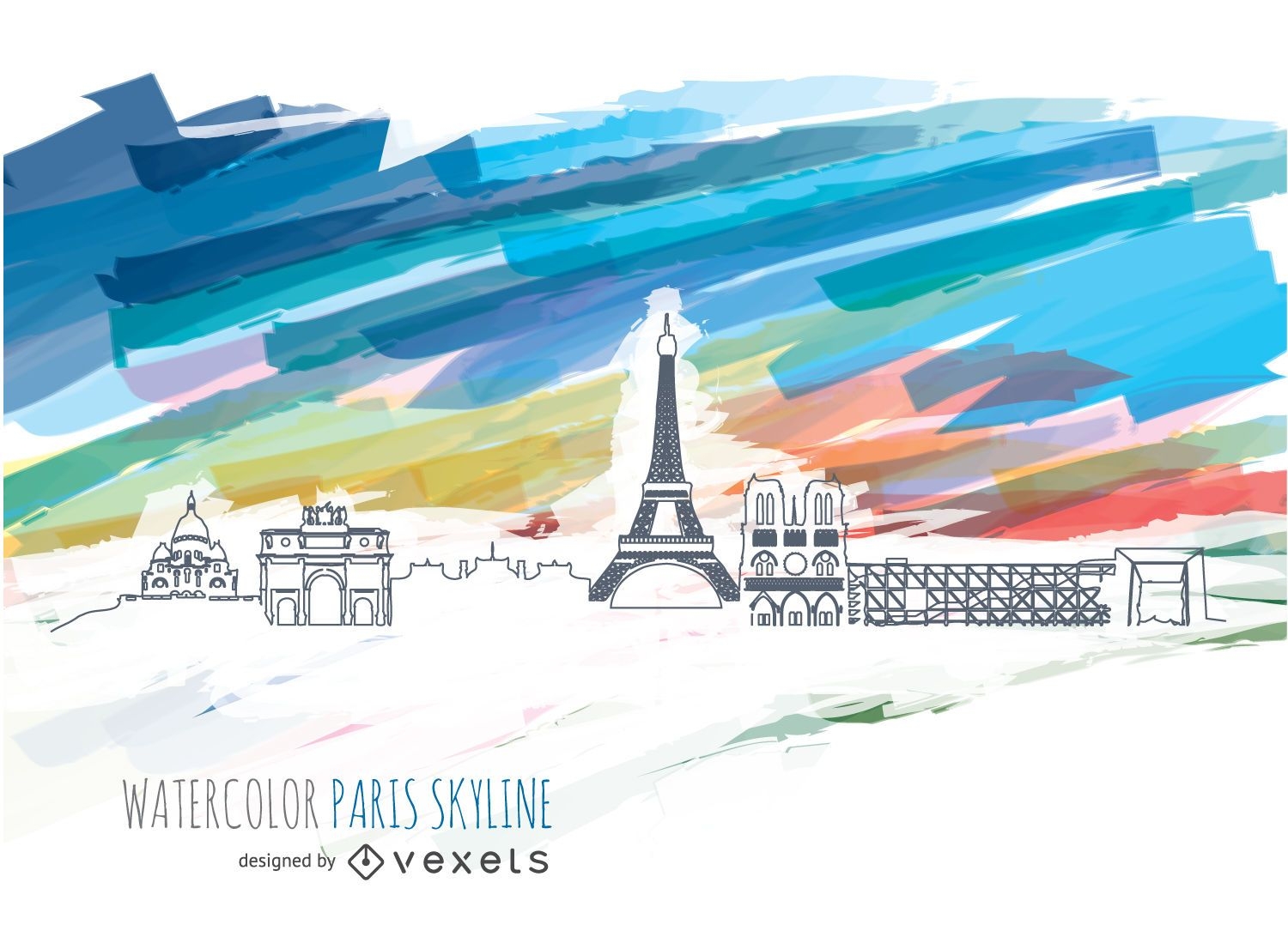 Paris Skyline with watercolor background