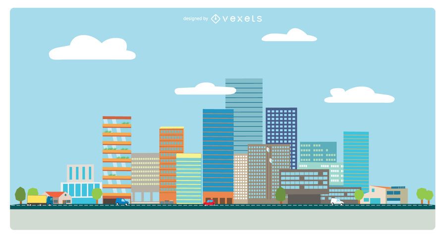 Flat Design City - City Buildings Flat Vectors Design | Digimoncardo