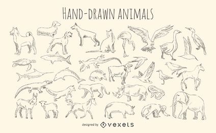 Hand drawn animals set Hand-drawn animals set