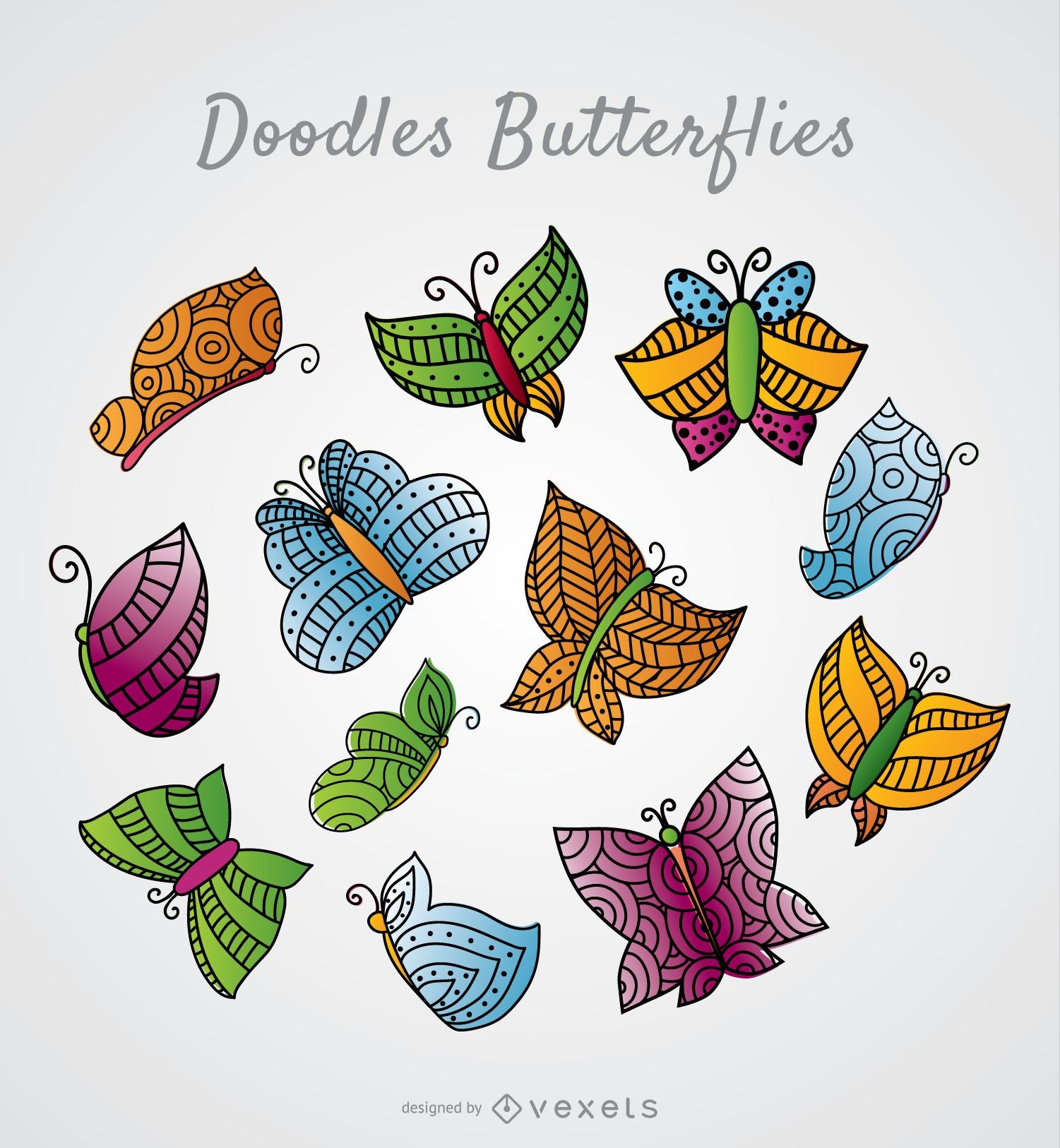 Bunte und dekorierte Schmetterlinge