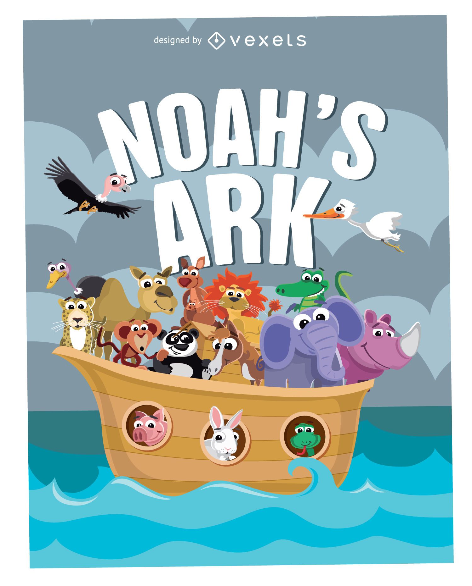 Cartoon Noah S Ark Poster Vector Download - Gambaran