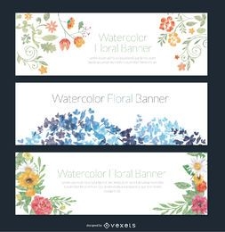 Delicate set of 3 watercolor floral banners