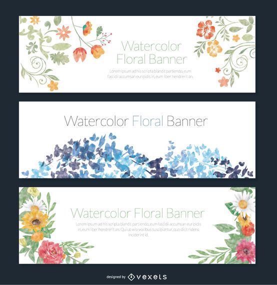Delicate Set Of 3 Watercolor Floral Banners Vector Download