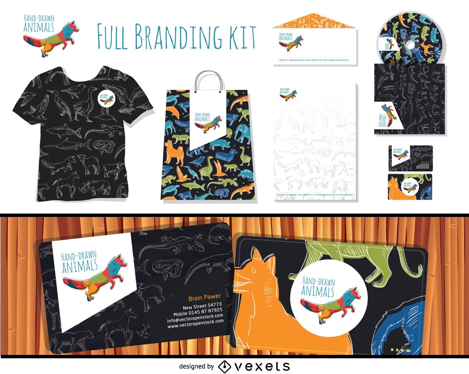 Full branding hand-drawn animals kit