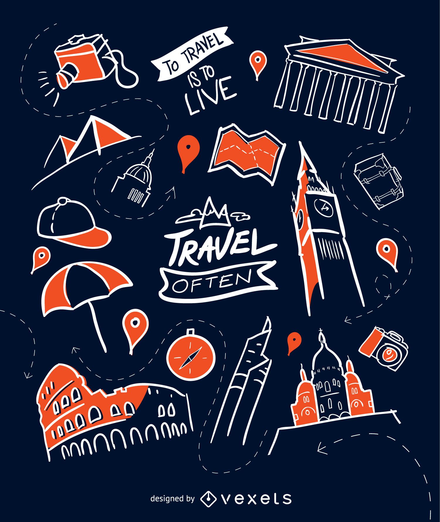 Hand-drawn travel wallpaper 