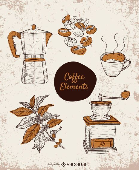Hand-drawn coffee elements set Hand-drawn coffee elements set