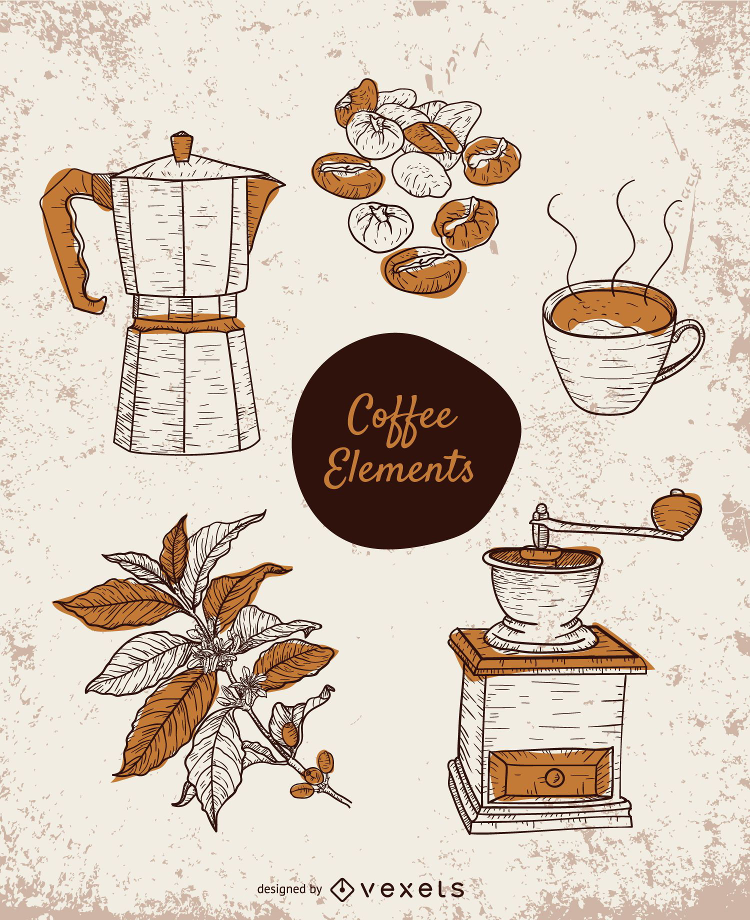 Hand-drawn coffee elements set
